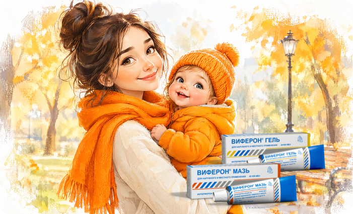 Мама с ребёнком и упаковки ВИФЕРОН мазь и гель